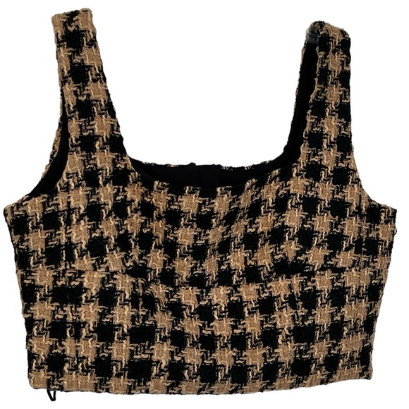 House of Harlow 1960 Tops - NWT House of Harlow Black & Tan Tweed Women’s Crop Top Sz L